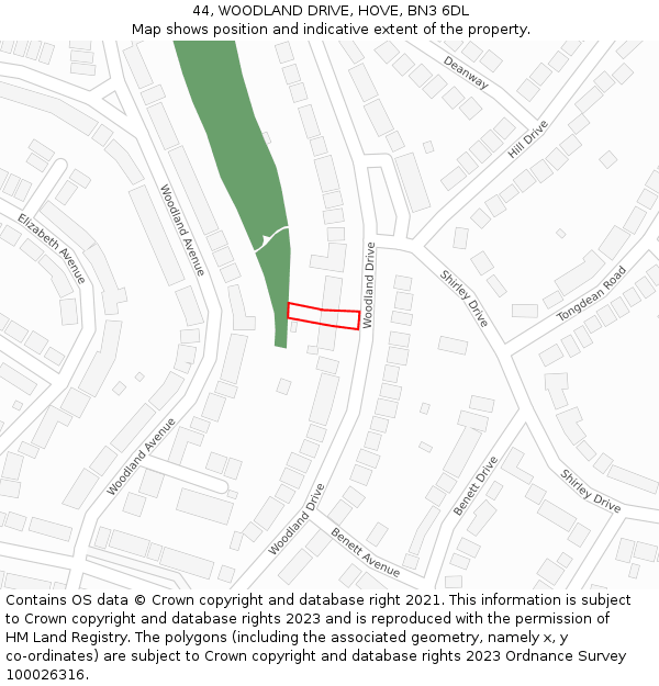 44, WOODLAND DRIVE, HOVE, BN3 6DL: Location map and indicative extent of plot