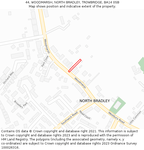 44, WOODMARSH, NORTH BRADLEY, TROWBRIDGE, BA14 0SB: Location map and indicative extent of plot