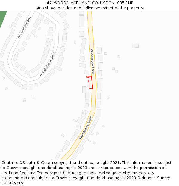 44, WOODPLACE LANE, COULSDON, CR5 1NF: Location map and indicative extent of plot