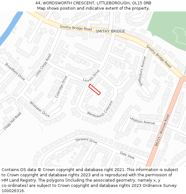44, WORDSWORTH CRESCENT, LITTLEBOROUGH, OL15 0RB: Location map and indicative extent of plot