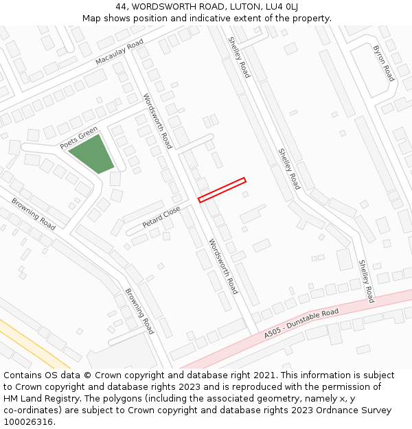 44, WORDSWORTH ROAD, LUTON, LU4 0LJ: Location map and indicative extent of plot