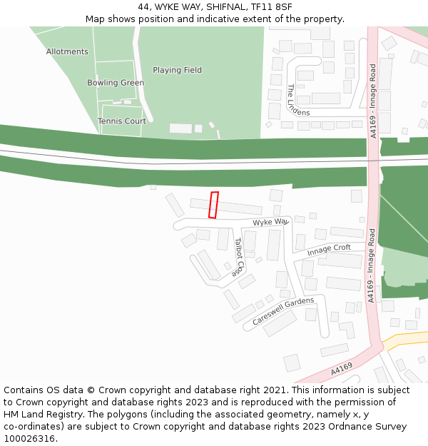 44, WYKE WAY, SHIFNAL, TF11 8SF: Location map and indicative extent of plot