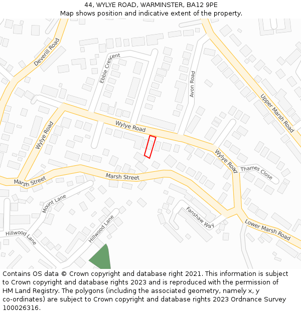 44, WYLYE ROAD, WARMINSTER, BA12 9PE: Location map and indicative extent of plot