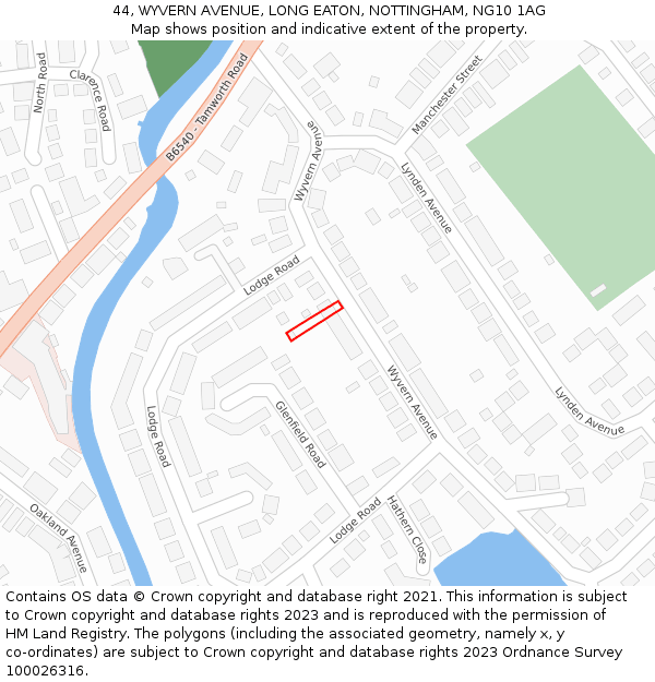 44, WYVERN AVENUE, LONG EATON, NOTTINGHAM, NG10 1AG: Location map and indicative extent of plot