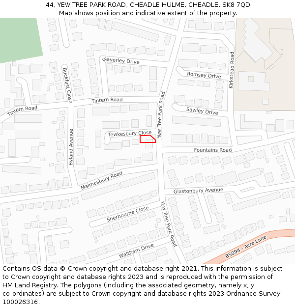 44, YEW TREE PARK ROAD, CHEADLE HULME, CHEADLE, SK8 7QD: Location map and indicative extent of plot