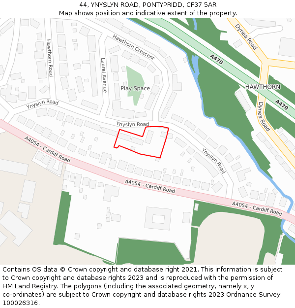 44, YNYSLYN ROAD, PONTYPRIDD, CF37 5AR: Location map and indicative extent of plot