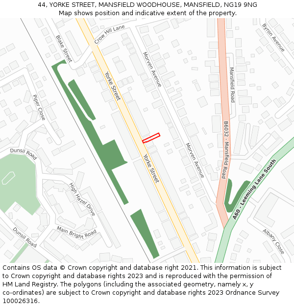 44, YORKE STREET, MANSFIELD WOODHOUSE, MANSFIELD, NG19 9NG: Location map and indicative extent of plot