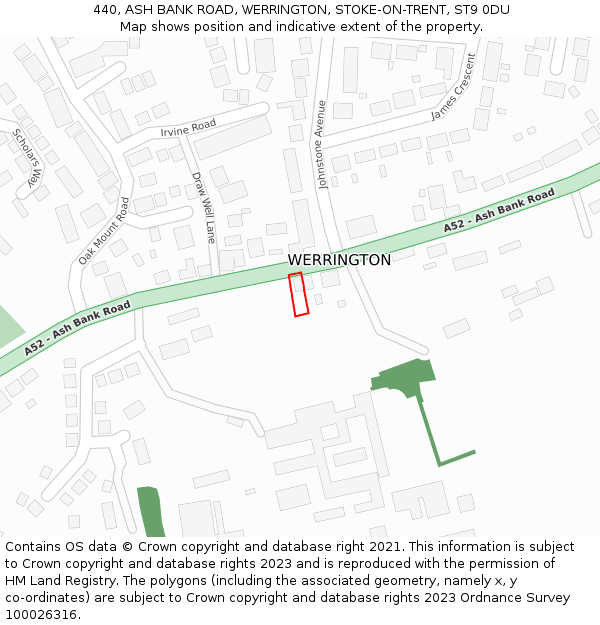 440, ASH BANK ROAD, WERRINGTON, STOKE-ON-TRENT, ST9 0DU: Location map and indicative extent of plot