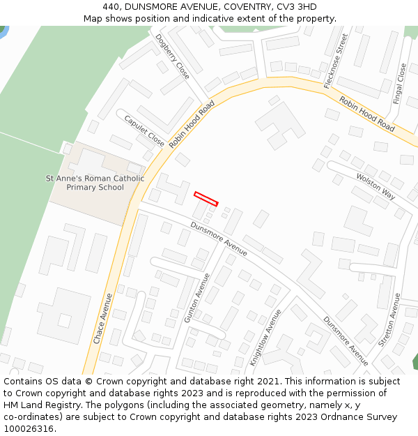 440, DUNSMORE AVENUE, COVENTRY, CV3 3HD: Location map and indicative extent of plot