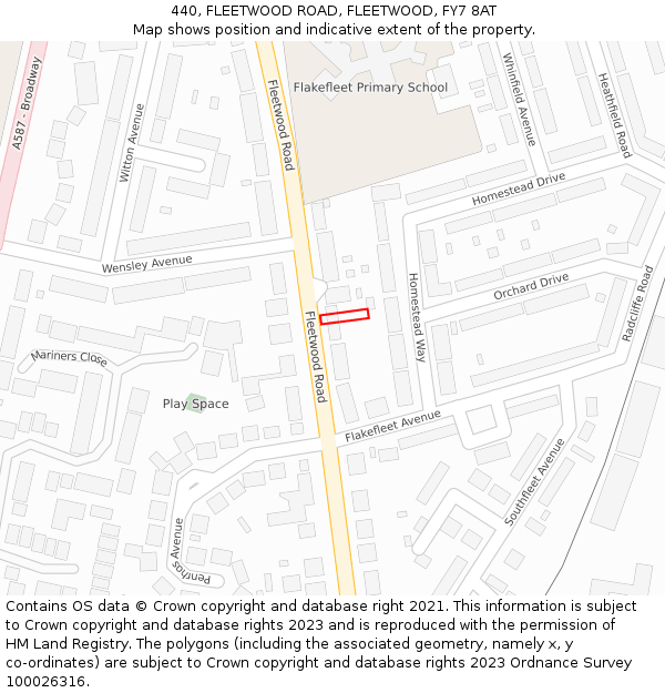 440, FLEETWOOD ROAD, FLEETWOOD, FY7 8AT: Location map and indicative extent of plot