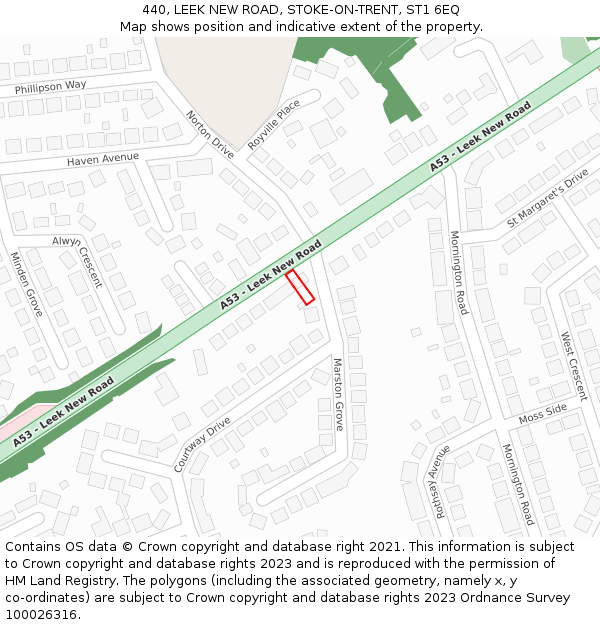 440, LEEK NEW ROAD, STOKE-ON-TRENT, ST1 6EQ: Location map and indicative extent of plot