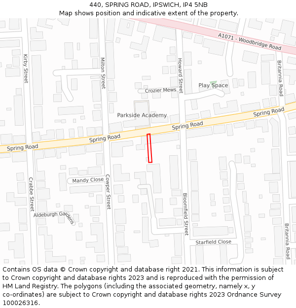 440, SPRING ROAD, IPSWICH, IP4 5NB: Location map and indicative extent of plot