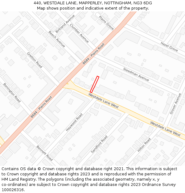 440, WESTDALE LANE, MAPPERLEY, NOTTINGHAM, NG3 6DG: Location map and indicative extent of plot