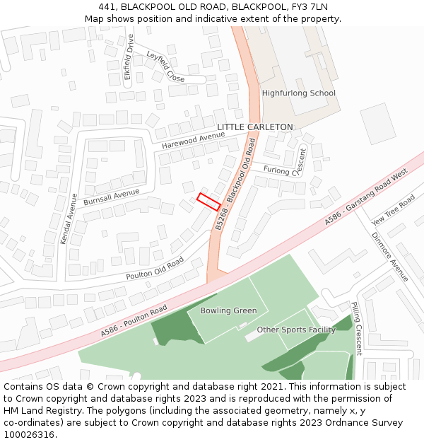 441, BLACKPOOL OLD ROAD, BLACKPOOL, FY3 7LN: Location map and indicative extent of plot