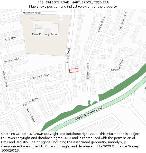 441, CATCOTE ROAD, HARTLEPOOL, TS25 2RA: Location map and indicative extent of plot