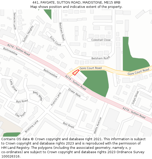 441, PAYGATE, SUTTON ROAD, MAIDSTONE, ME15 8RB: Location map and indicative extent of plot