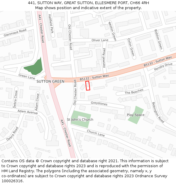441, SUTTON WAY, GREAT SUTTON, ELLESMERE PORT, CH66 4RH: Location map and indicative extent of plot