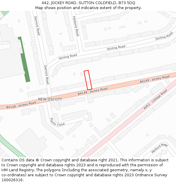 442, JOCKEY ROAD, SUTTON COLDFIELD, B73 5DQ: Location map and indicative extent of plot