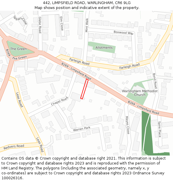 442, LIMPSFIELD ROAD, WARLINGHAM, CR6 9LG: Location map and indicative extent of plot