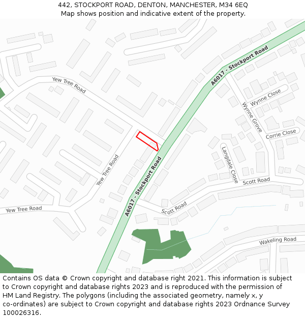 442, STOCKPORT ROAD, DENTON, MANCHESTER, M34 6EQ: Location map and indicative extent of plot