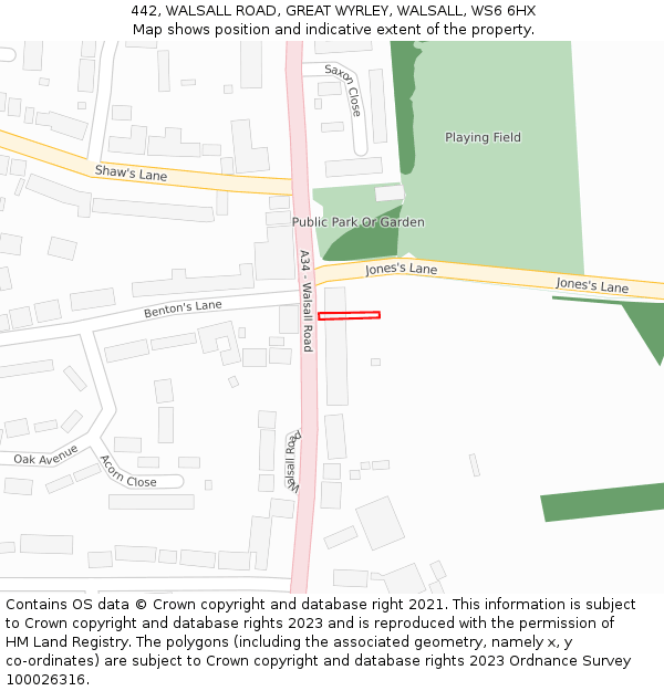 442, WALSALL ROAD, GREAT WYRLEY, WALSALL, WS6 6HX: Location map and indicative extent of plot