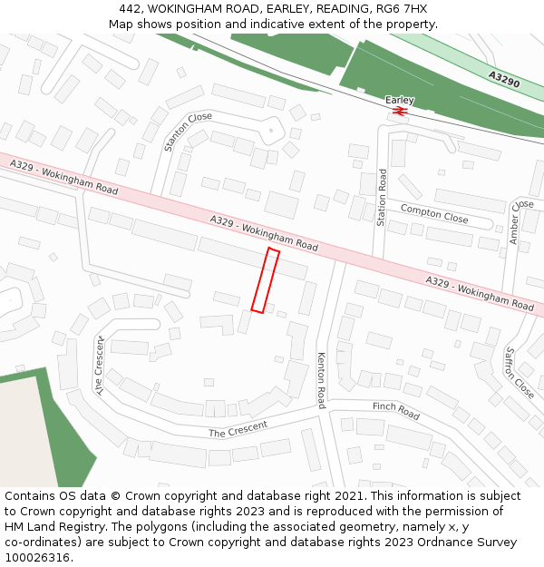 442, WOKINGHAM ROAD, EARLEY, READING, RG6 7HX: Location map and indicative extent of plot