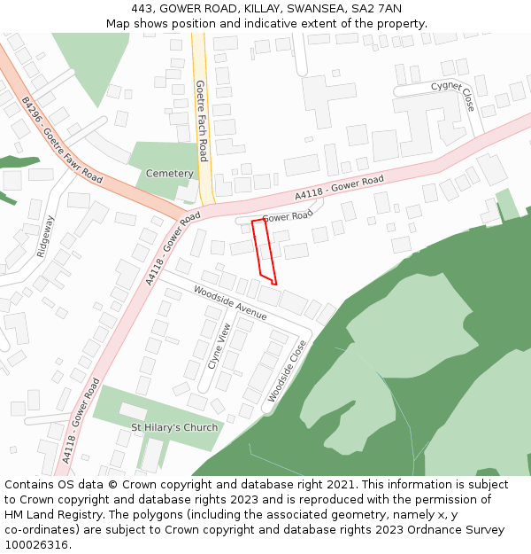 443, GOWER ROAD, KILLAY, SWANSEA, SA2 7AN: Location map and indicative extent of plot