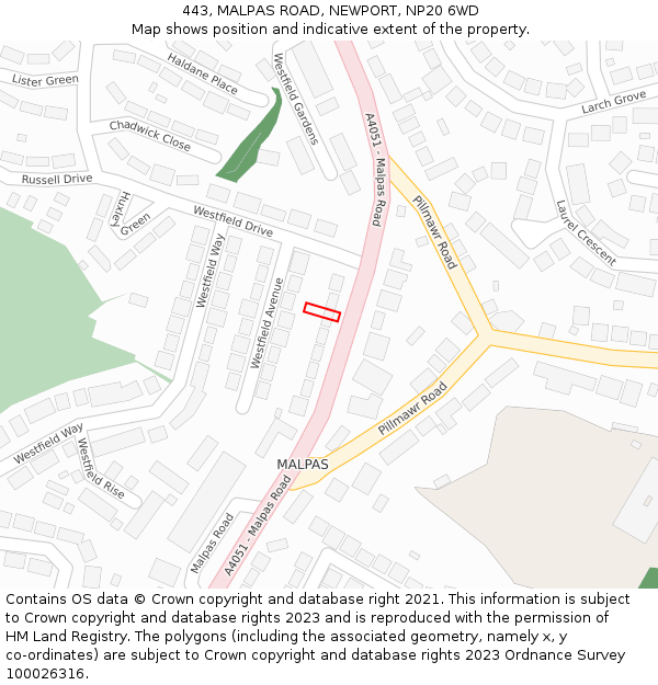 443, MALPAS ROAD, NEWPORT, NP20 6WD: Location map and indicative extent of plot