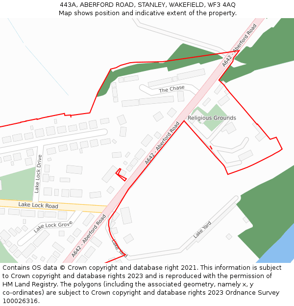 443A, ABERFORD ROAD, STANLEY, WAKEFIELD, WF3 4AQ: Location map and indicative extent of plot