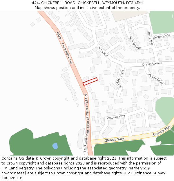 444, CHICKERELL ROAD, CHICKERELL, WEYMOUTH, DT3 4DH: Location map and indicative extent of plot