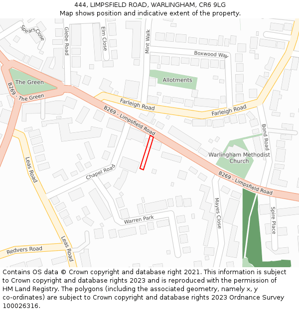 444, LIMPSFIELD ROAD, WARLINGHAM, CR6 9LG: Location map and indicative extent of plot