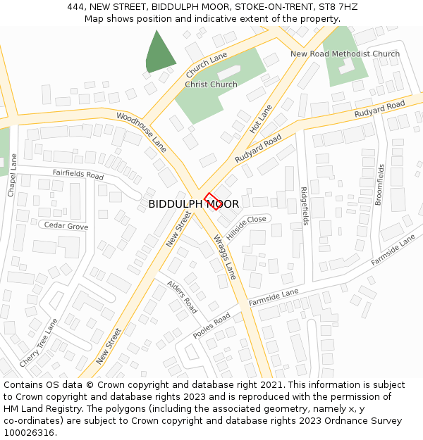 444, NEW STREET, BIDDULPH MOOR, STOKE-ON-TRENT, ST8 7HZ: Location map and indicative extent of plot