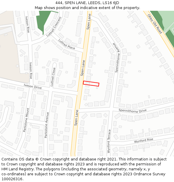 444, SPEN LANE, LEEDS, LS16 6JD: Location map and indicative extent of plot