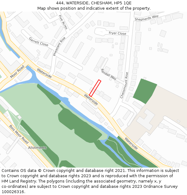 444, WATERSIDE, CHESHAM, HP5 1QE: Location map and indicative extent of plot