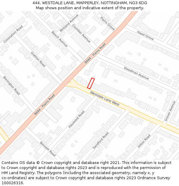 444, WESTDALE LANE, MAPPERLEY, NOTTINGHAM, NG3 6DG: Location map and indicative extent of plot