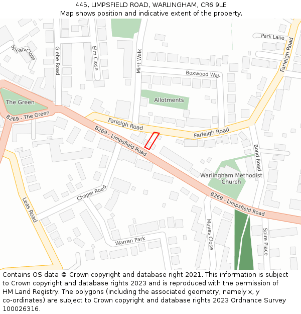 445, LIMPSFIELD ROAD, WARLINGHAM, CR6 9LE: Location map and indicative extent of plot