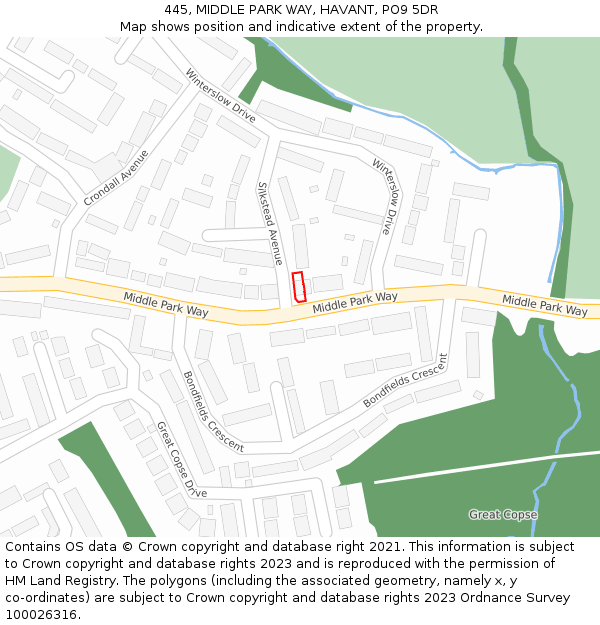 445, MIDDLE PARK WAY, HAVANT, PO9 5DR: Location map and indicative extent of plot