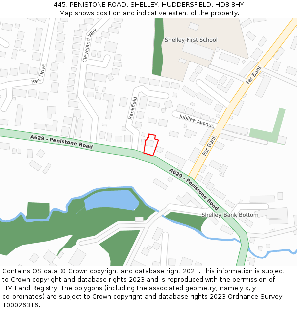 445, PENISTONE ROAD, SHELLEY, HUDDERSFIELD, HD8 8HY: Location map and indicative extent of plot