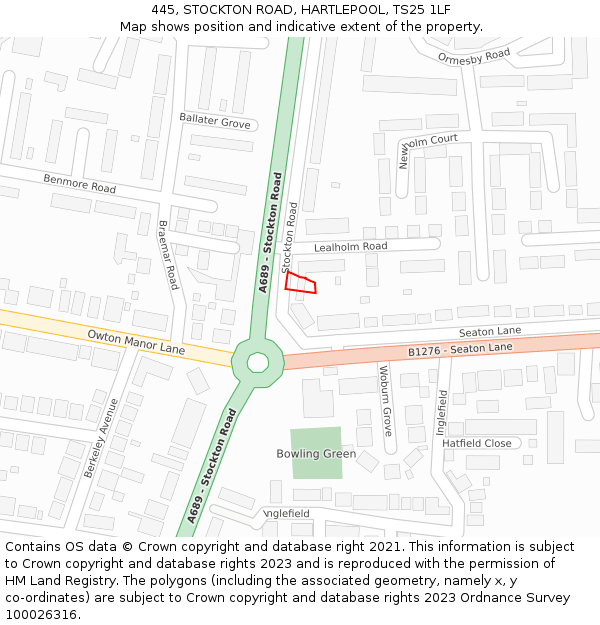 445, STOCKTON ROAD, HARTLEPOOL, TS25 1LF: Location map and indicative extent of plot