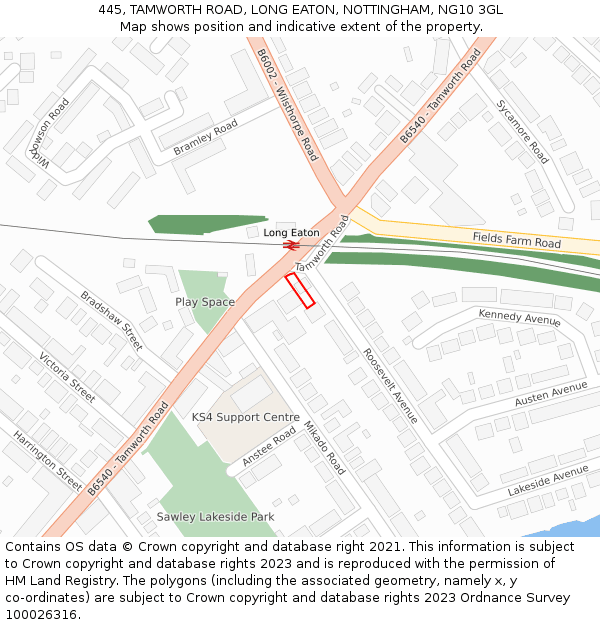 445, TAMWORTH ROAD, LONG EATON, NOTTINGHAM, NG10 3GL: Location map and indicative extent of plot