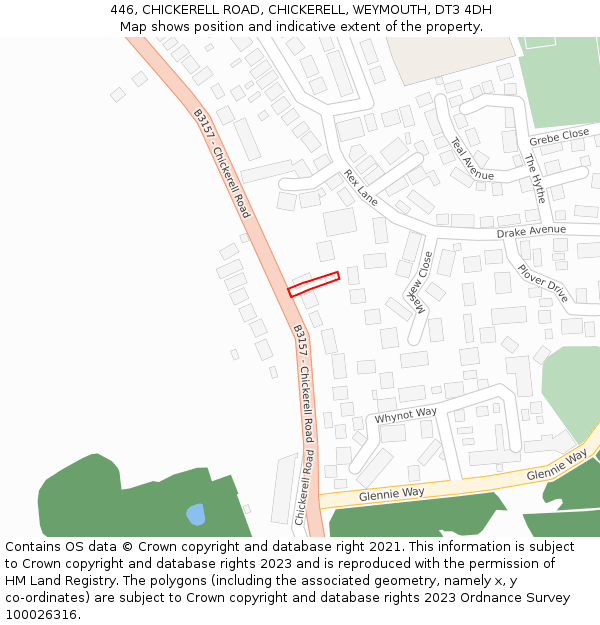 446, CHICKERELL ROAD, CHICKERELL, WEYMOUTH, DT3 4DH: Location map and indicative extent of plot