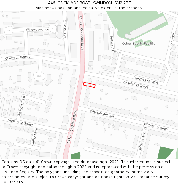 446, CRICKLADE ROAD, SWINDON, SN2 7BE: Location map and indicative extent of plot