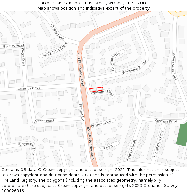 446, PENSBY ROAD, THINGWALL, WIRRAL, CH61 7UB: Location map and indicative extent of plot