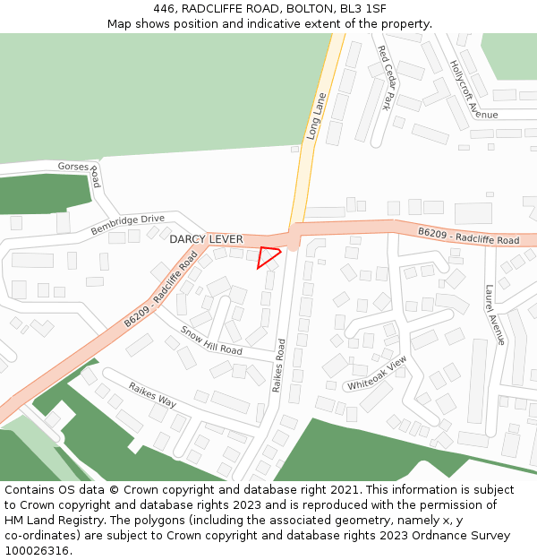 446, RADCLIFFE ROAD, BOLTON, BL3 1SF: Location map and indicative extent of plot