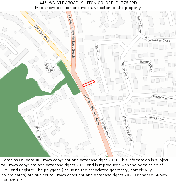 446, WALMLEY ROAD, SUTTON COLDFIELD, B76 1PD: Location map and indicative extent of plot