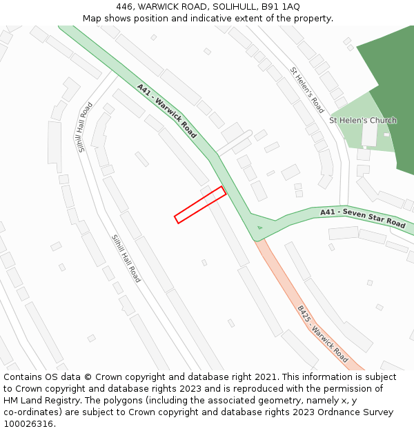 446, WARWICK ROAD, SOLIHULL, B91 1AQ: Location map and indicative extent of plot