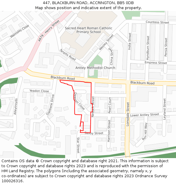 447, BLACKBURN ROAD, ACCRINGTON, BB5 0DB: Location map and indicative extent of plot