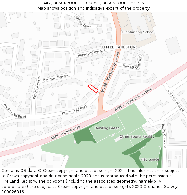 447, BLACKPOOL OLD ROAD, BLACKPOOL, FY3 7LN: Location map and indicative extent of plot