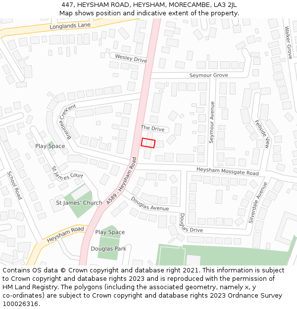 447, HEYSHAM ROAD, HEYSHAM, MORECAMBE, LA3 2JL: Location map and indicative extent of plot