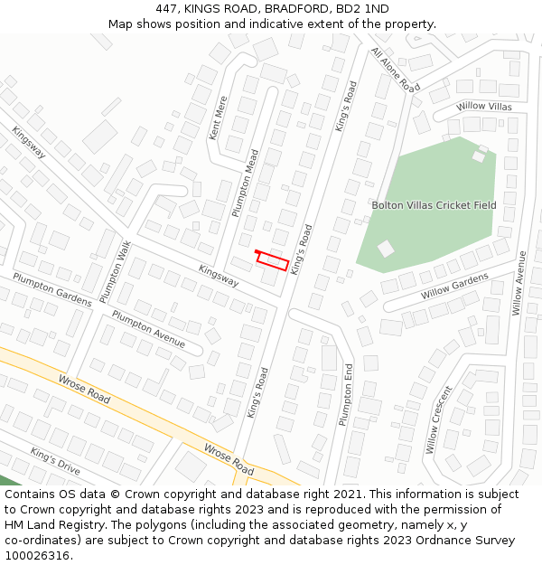 447, KINGS ROAD, BRADFORD, BD2 1ND: Location map and indicative extent of plot